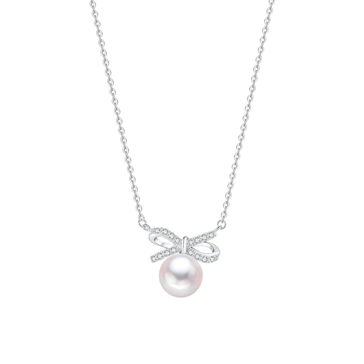 Ribbon 925 Sterling Silver Pearl Necklace