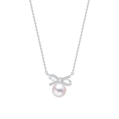 Ribbon 925 Sterling Silver Pearl Necklace