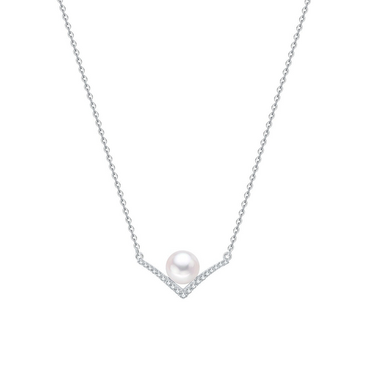 V Shape 925 Sterling Silver Pearl Necklace