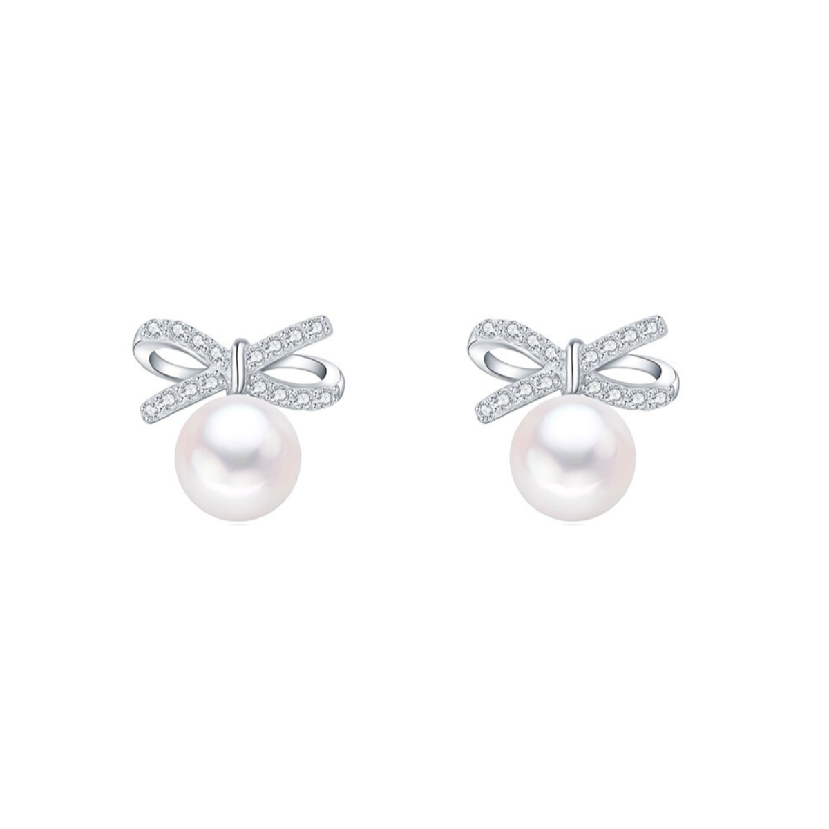 Ribbon 925 Sterling Silver Pearl Earrings