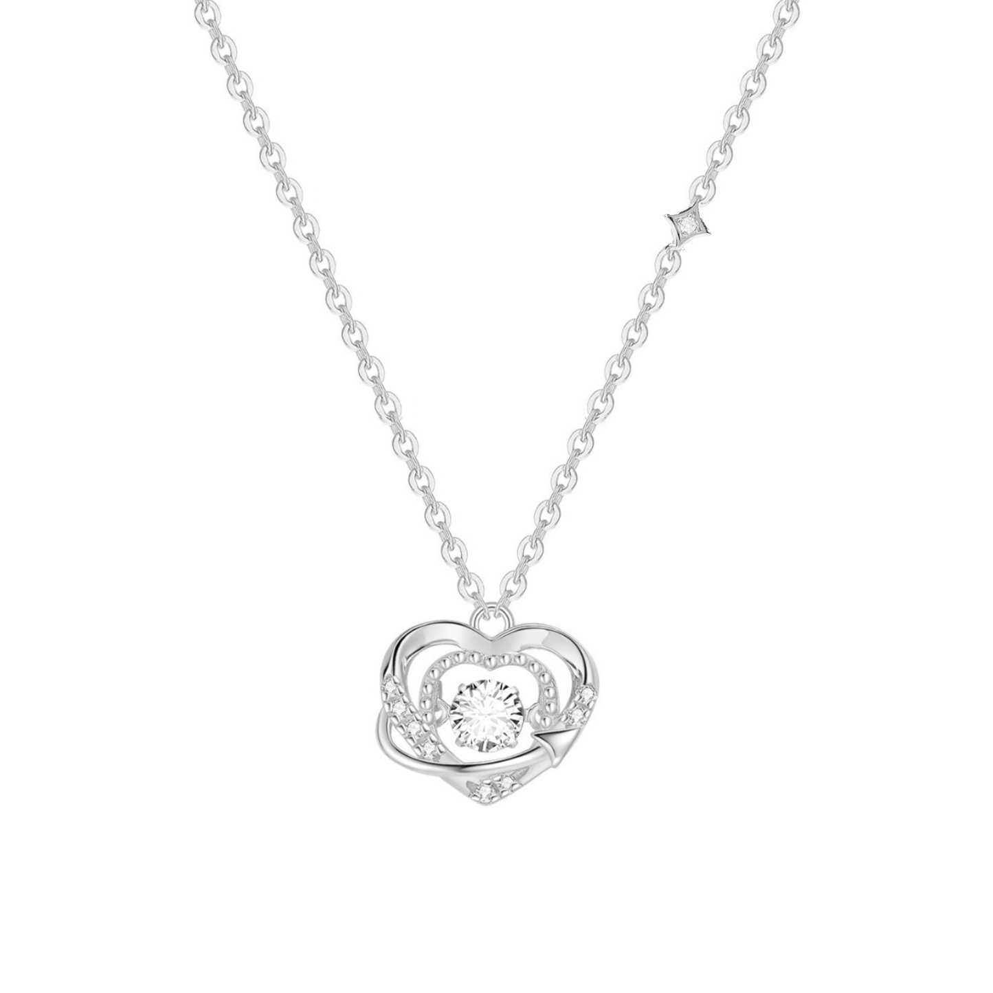 Love Galaxy 925 Sterling Silver Dancing Necklace (Silver)