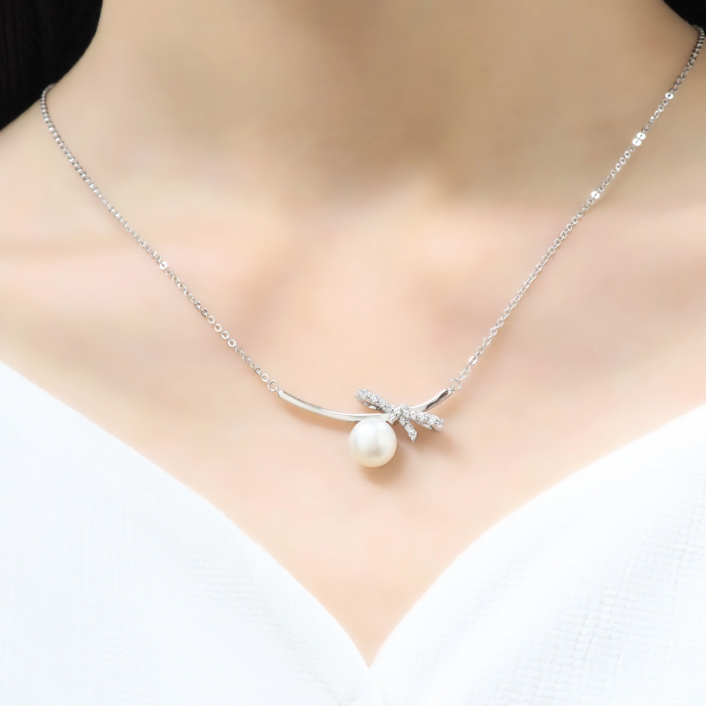 Lace 925 Sterling Silver Pearl Necklace