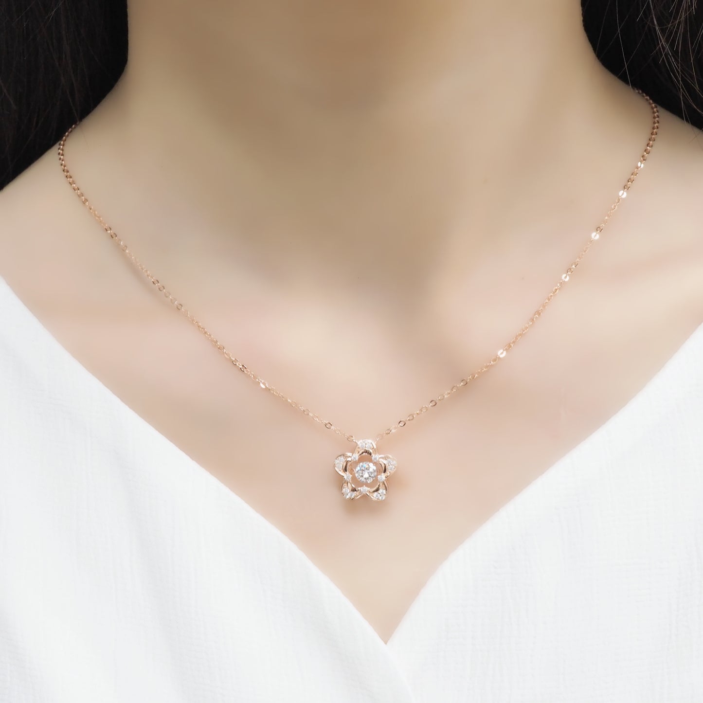 Sakura 925 Sterling Silver Dancing Necklace (RoseGold)