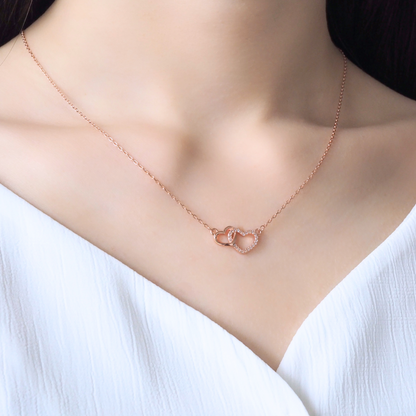 Interlocking Heart 925 Sterling Silver Necklace (RoseGold)